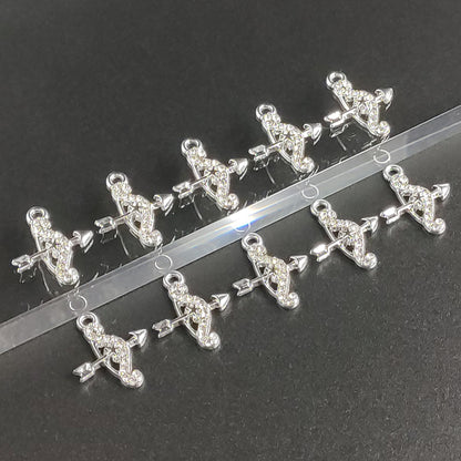 10 Pieces Silver Rhinestones Cupids Bow Charms