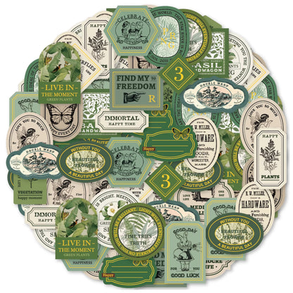40 Pieces Green Retro Label Stickers Foiled Washi