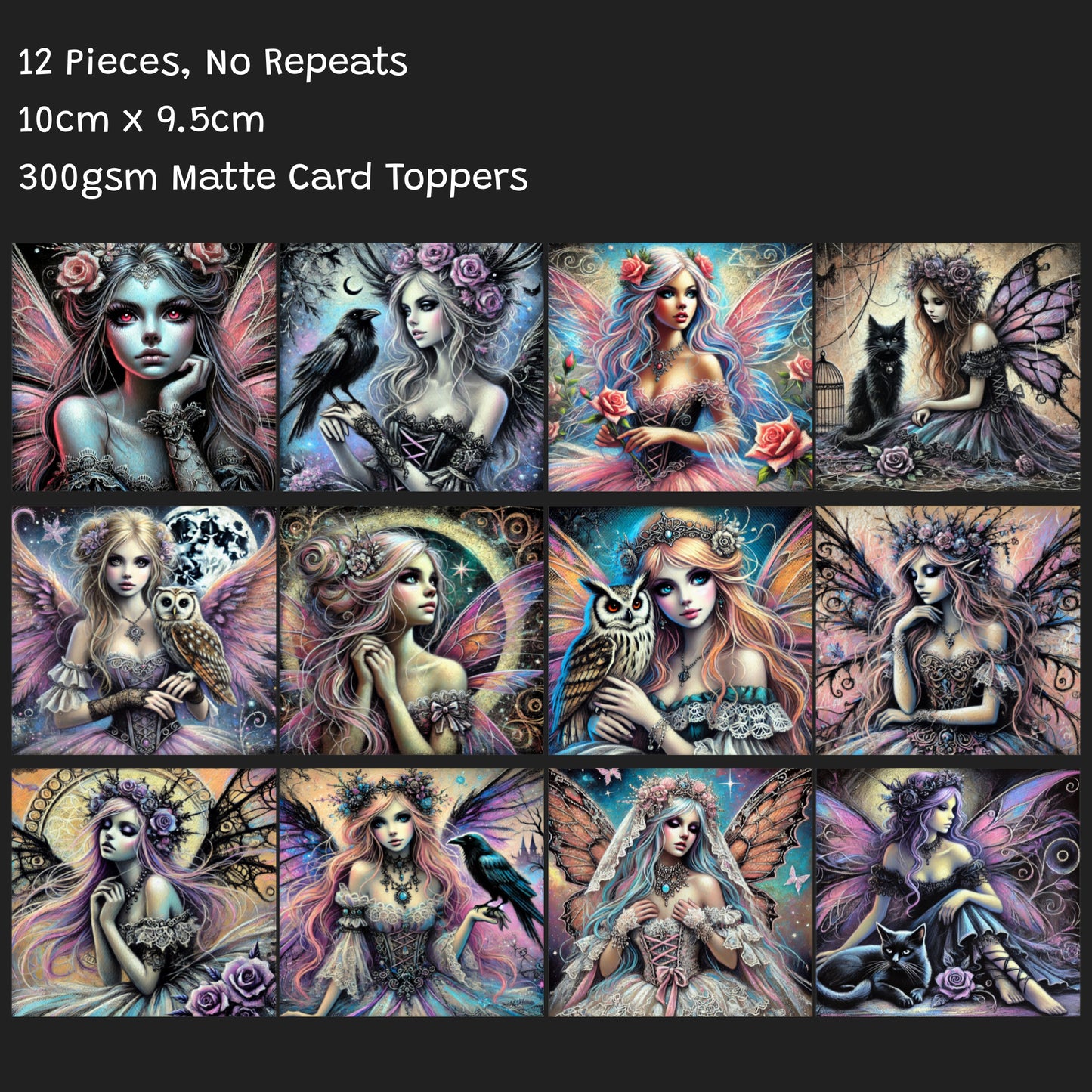 12 Pieces Gothic Fairies Card Toppers