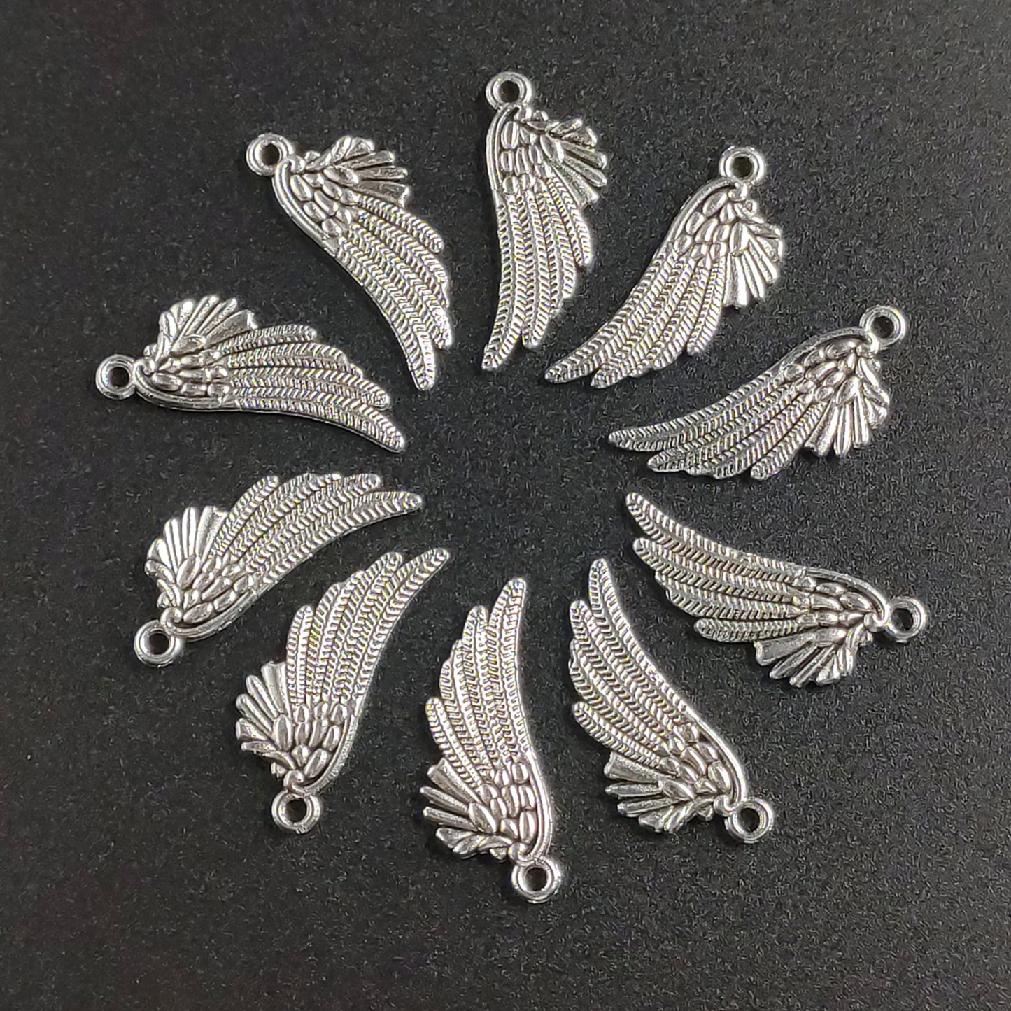 10 Pieces Silver Wings Charms