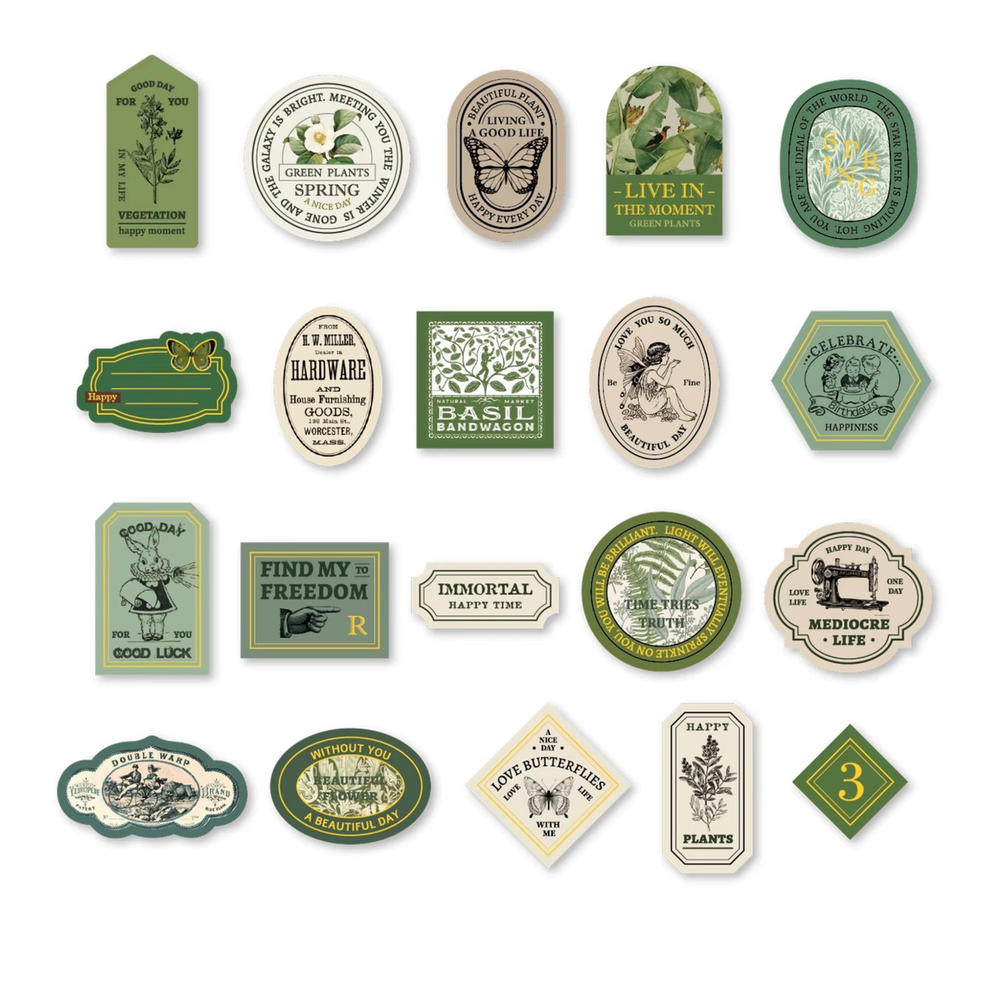 40 Pieces Green Retro Label Stickers Foiled Washi