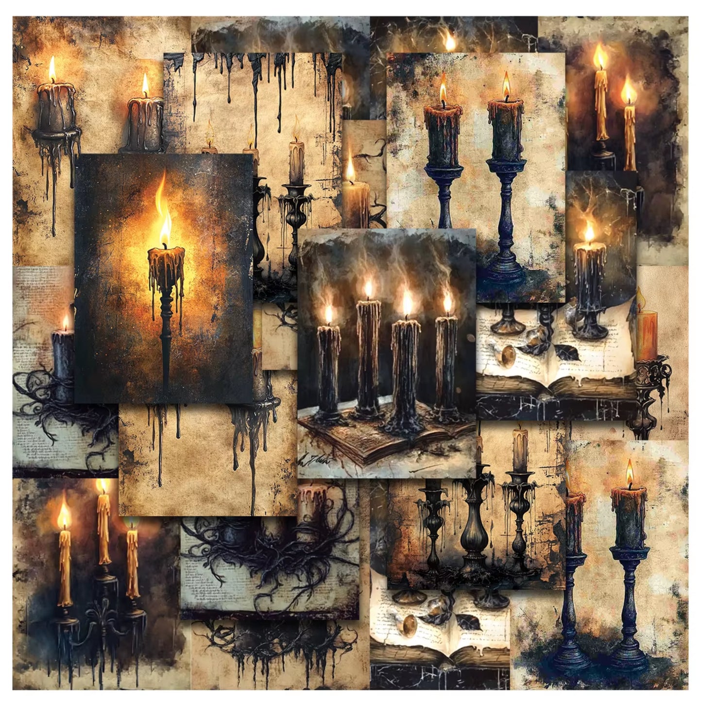 20 Sheets Dark Gothic Candles A6 Paper Decor