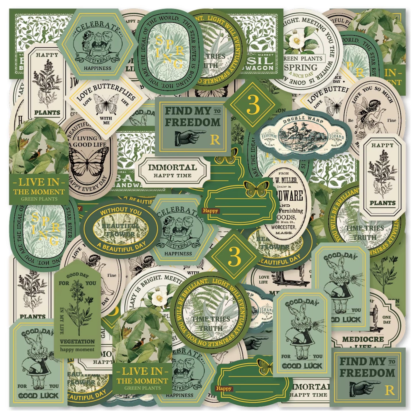 40 Pieces Green Retro Label Stickers Foiled Washi