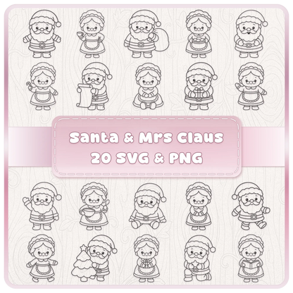 Cute Santa and Mrs Claus SVG bundle with 20 Christmas SVG and PNG clipart designs for Cricut, Silhouette and festive crafts
