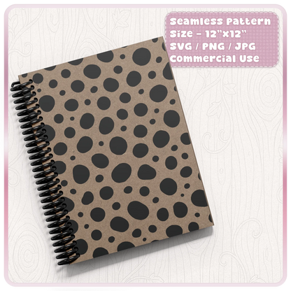 Dalmatian black spot seamless pattern applied to a kraft notebook cover mockup for planner, stationery and printable design ideas