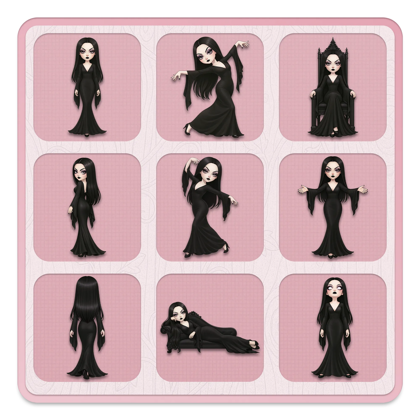 Dark academia gothic woman clipart set, elegant long black dress character PNG poses for journaling, scrapbooking and stickers