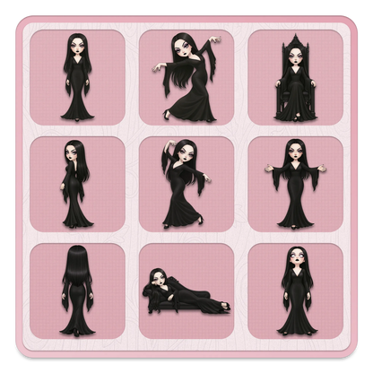 Dark academia gothic woman clipart set, elegant long black dress character PNG poses for journaling, scrapbooking and stickers