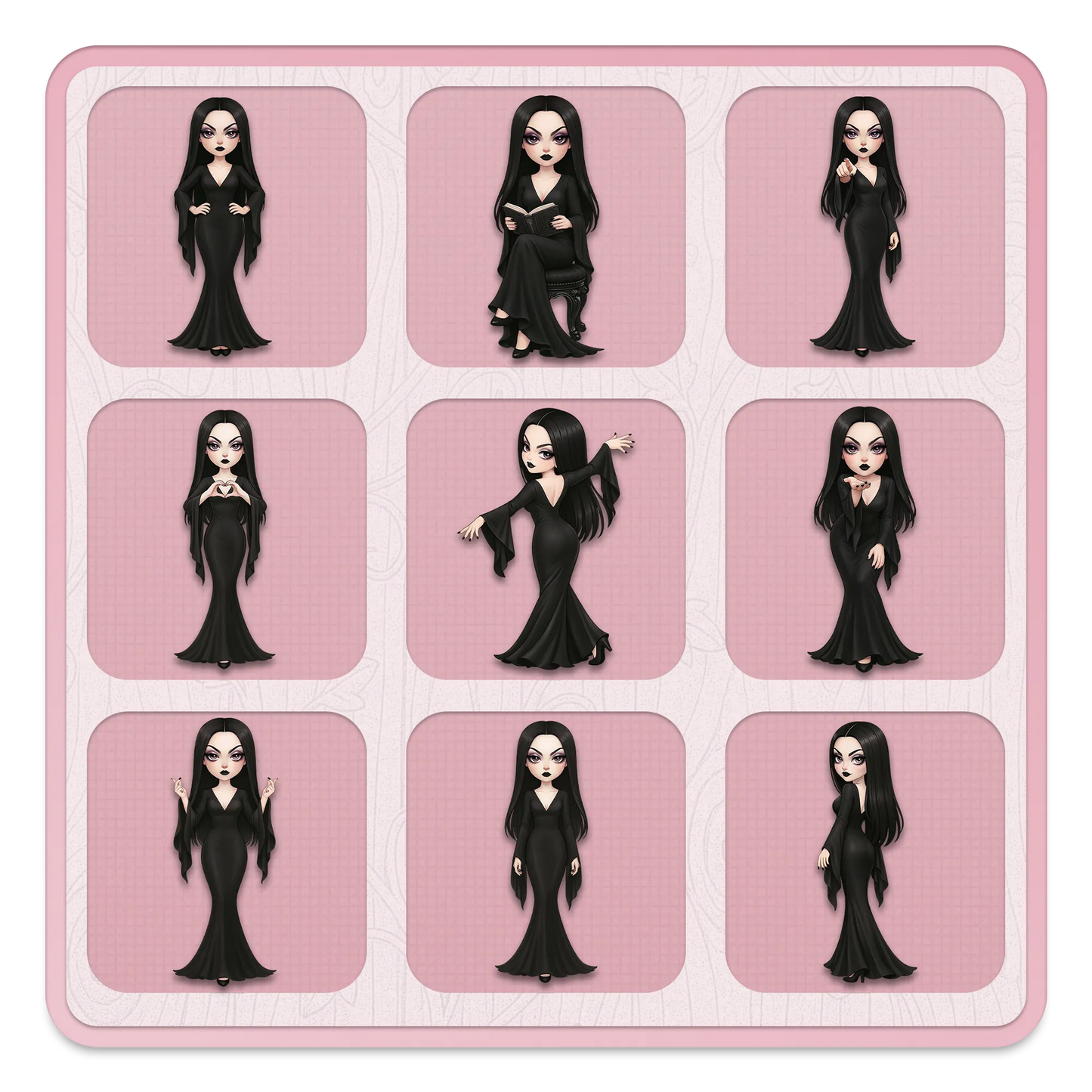 Dark academia gothic woman PNG clipart set, elegant black dress character poses for stickers, scrapbooking and crafts