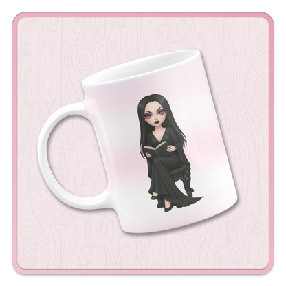 Dark academia woman reading clipart on mug mockup, gothic aesthetic lady PNG for sublimation gifts and stationery