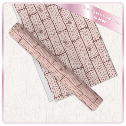 Blush fairytale wood digital paper mockup showing seamless rustic wood plank pattern and coordinating enchanted woodland background.