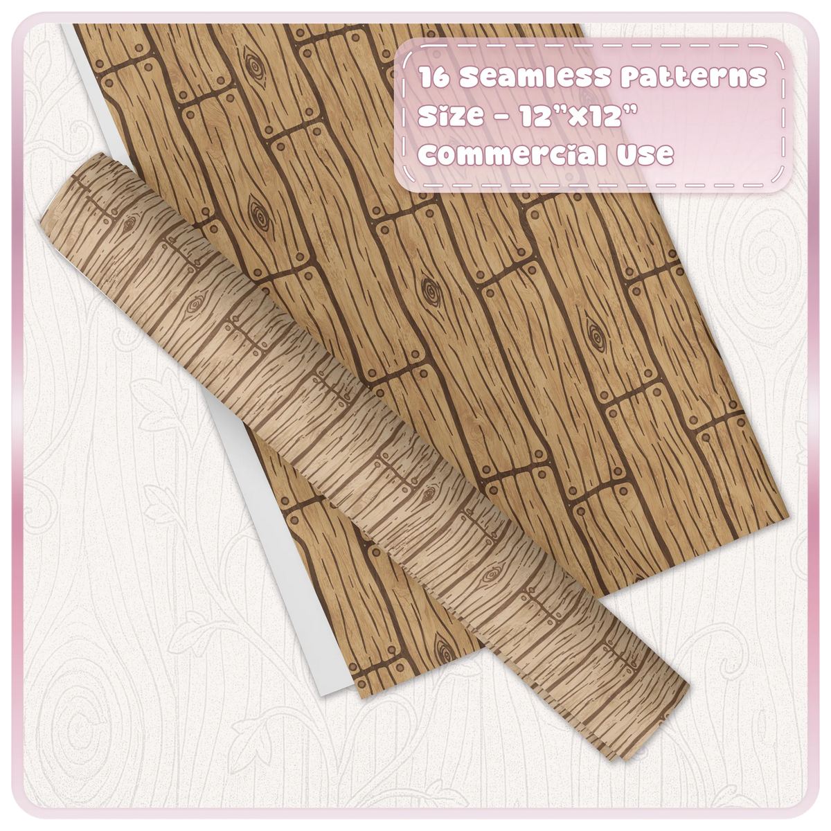 Seamless oak wood digital paper mockup showing rustic wooden plank patterns for crafts, scrapbooking and backgrounds