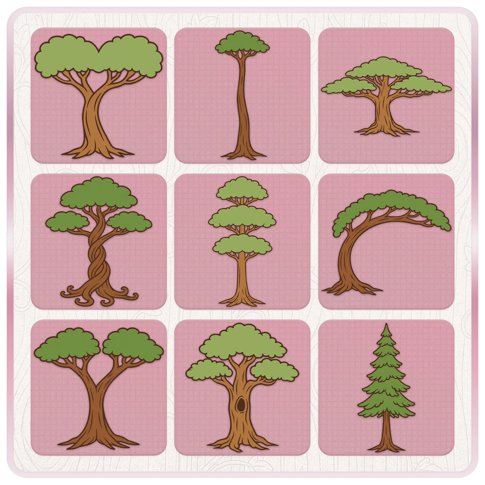 Fairytale Enchanted Trees SVG and PNG preview showing assorted magical forest tree illustrations for Cricut crafts, stickers, sublimation, printables, and digital designs.