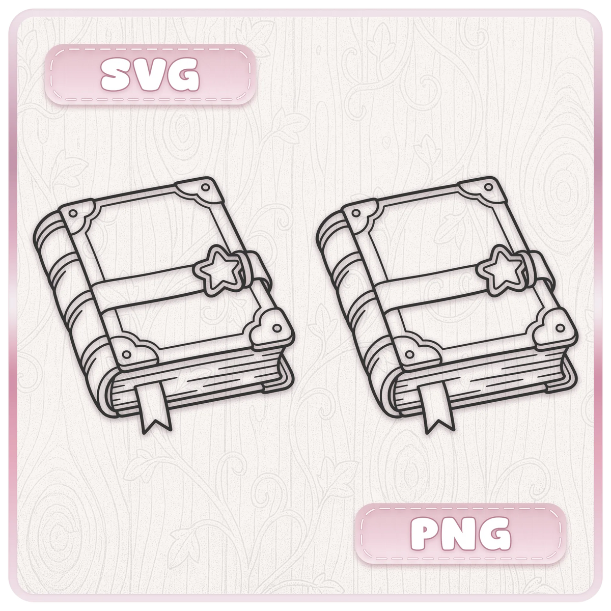 Story book SVG and PNG digital download preview showing vintage book line art supplied as scalable SVG vector and transparent PNG clipart