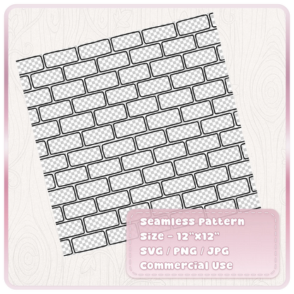 Classic fairytale brick seamless pattern on a tilted 12 x 12 inch digital paper sheet, showing black brick outlines over a transparent background.