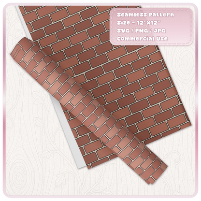 Terracotta brick wall seamless pattern printed on decorative wrapping paper and a matching rolled sheet, featuring neat rectangular bricks.