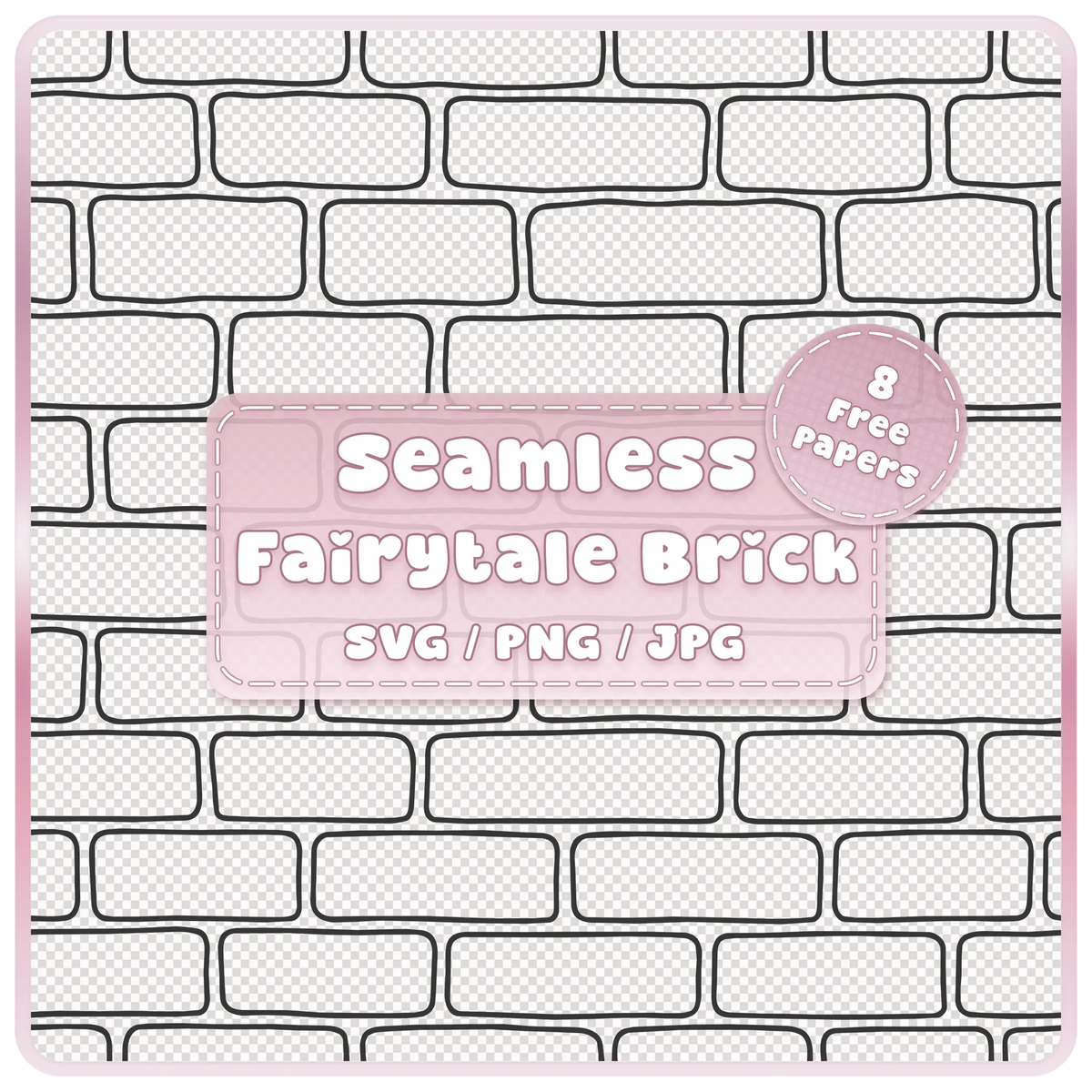 Seamless fairytale brick wall pattern overlay with hand-drawn rounded bricks, SVG PNG JPG digital download
