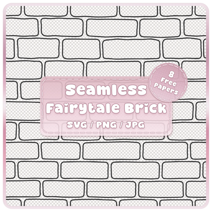 Seamless fairytale brick wall pattern overlay with hand-drawn rounded bricks, SVG PNG JPG digital download