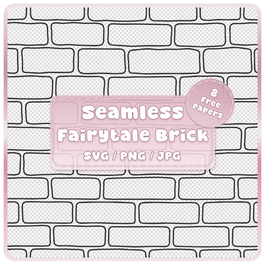 Seamless fairytale brick wall pattern overlay with hand-drawn rounded bricks, SVG PNG JPG digital download