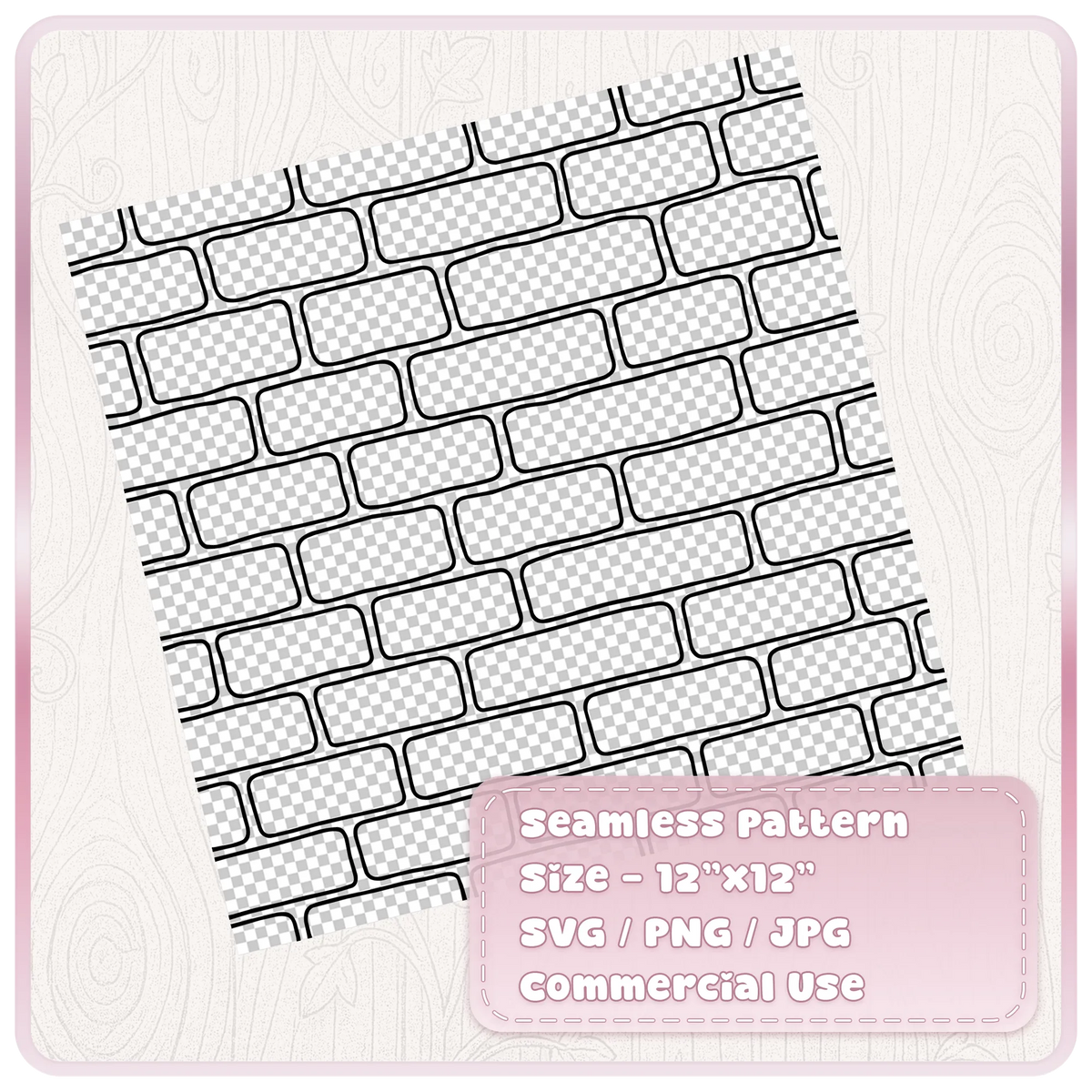 Transparent seamless brick wall pattern with staggered rounded bricks on a 12 by 12 inch digital design sheet
