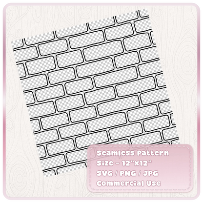 Transparent seamless brick wall pattern with staggered rounded bricks on a 12 by 12 inch digital design sheet