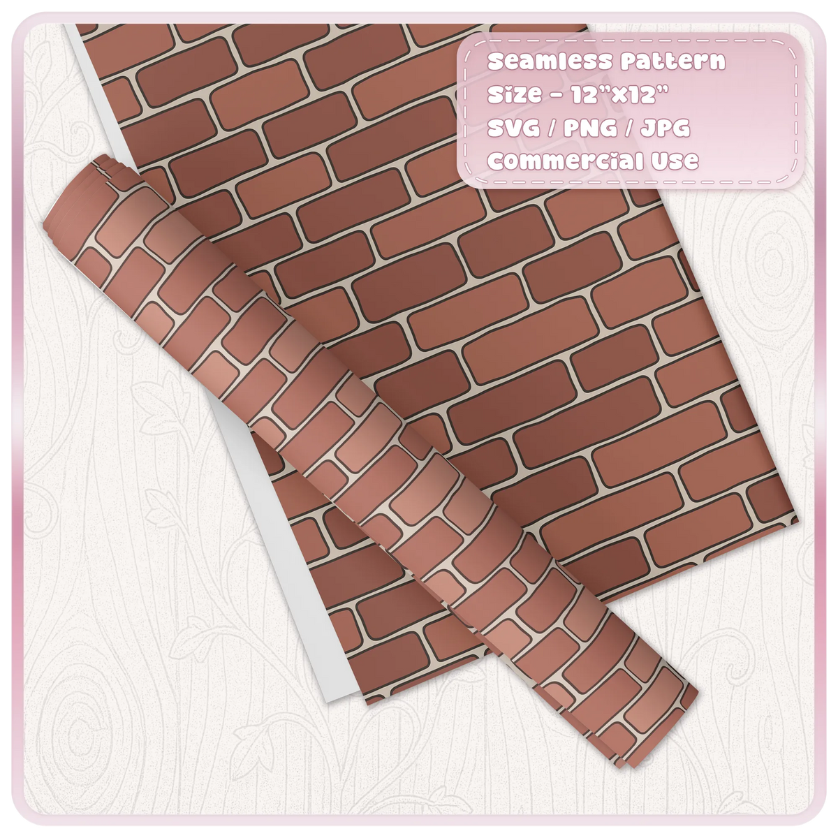 Terracotta red brick wall seamless pattern printed on decorative wrapping paper and a rolled paper sheet