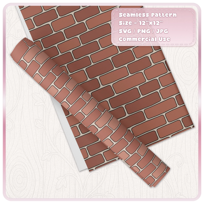 Terracotta red brick wall seamless pattern printed on decorative wrapping paper and a rolled paper sheet