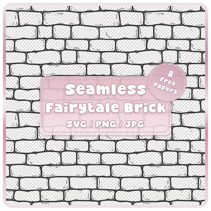 Seamless fairytale brick pattern overlay with distressed black outlines and irregular rounded bricks on a transparent background, SVG PNG JPG download.