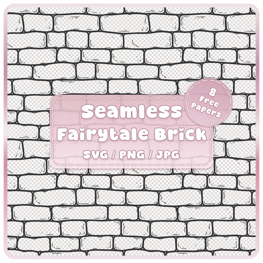 Seamless fairytale brick pattern overlay with distressed black outlines and irregular rounded bricks on a transparent background, SVG PNG JPG download.