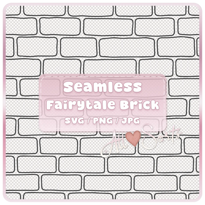 Seamless Fairytale Brick Pattern SVG PNG JPG digital download preview with black outline brick wall design on transparent background.