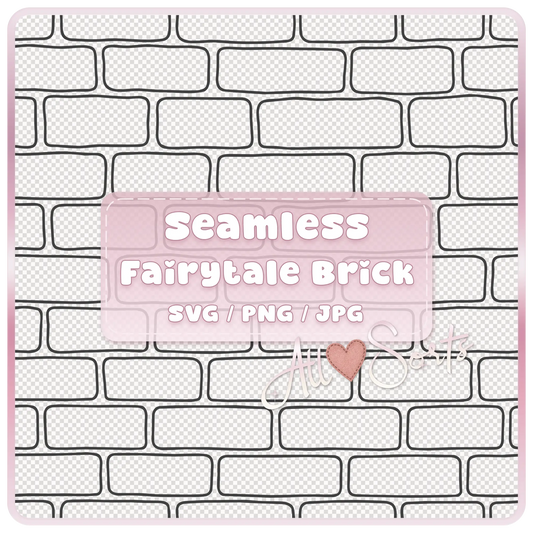 Seamless Fairytale Brick Pattern SVG PNG JPG digital download preview with black outline brick wall design on transparent background.