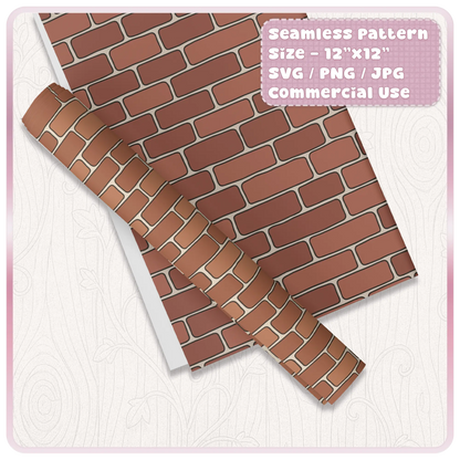 Coloured seamless brick wall pattern mockup shown on printable sheets and tumbler wrap for SVG PNG JPG craft downloads.