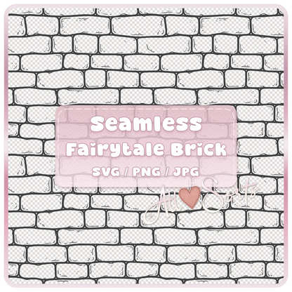 Seamless fairytale brick wall pattern digital download in SVG PNG and JPG formats with transparent-style brick background preview.