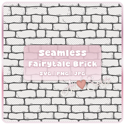Seamless fairytale brick wall pattern digital download in SVG PNG and JPG formats with transparent-style brick background preview.