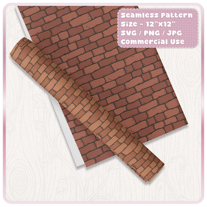Brown seamless fairytale brick pattern mockup on paper sheets and craft strips for digital paper, scrapbooking and commercial use projects.
