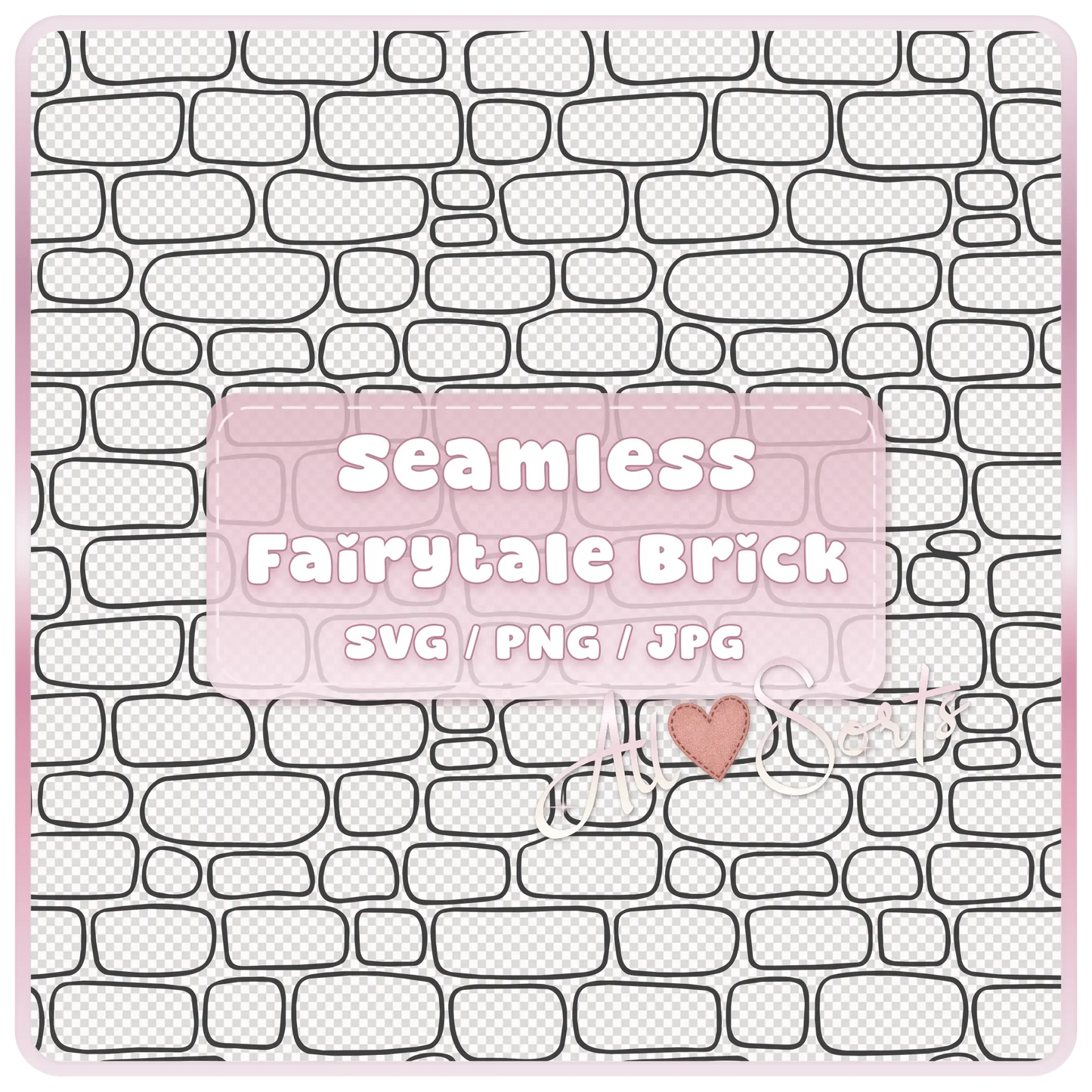 Seamless Fairytale Brick Pattern SVG PNG JPG digital download with hand drawn rounded brick wall background by All Sorts.