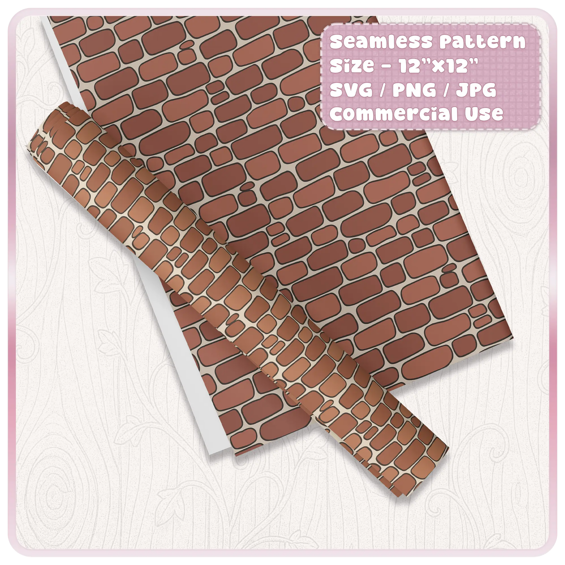 Recolourable fairytale brick seamless pattern mockup on printed sheets and strips for craft, scrapbooking and digital design projects.