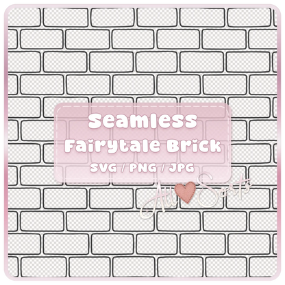 Seamless fairytale brick pattern SVG PNG JPG digital download with transparent tileable brick wall preview and pink product label.