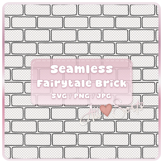 Seamless fairytale brick pattern SVG PNG JPG digital download with transparent tileable brick wall preview and pink product label.