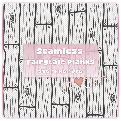 Seamless fairytale wooden floorboards pattern preview in black and white SVG format tileable wood plank design