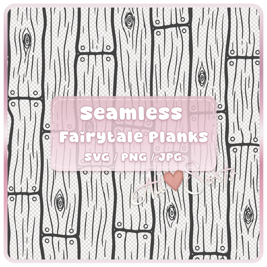 Seamless fairytale wooden floorboards pattern preview in black and white SVG format tileable wood plank design