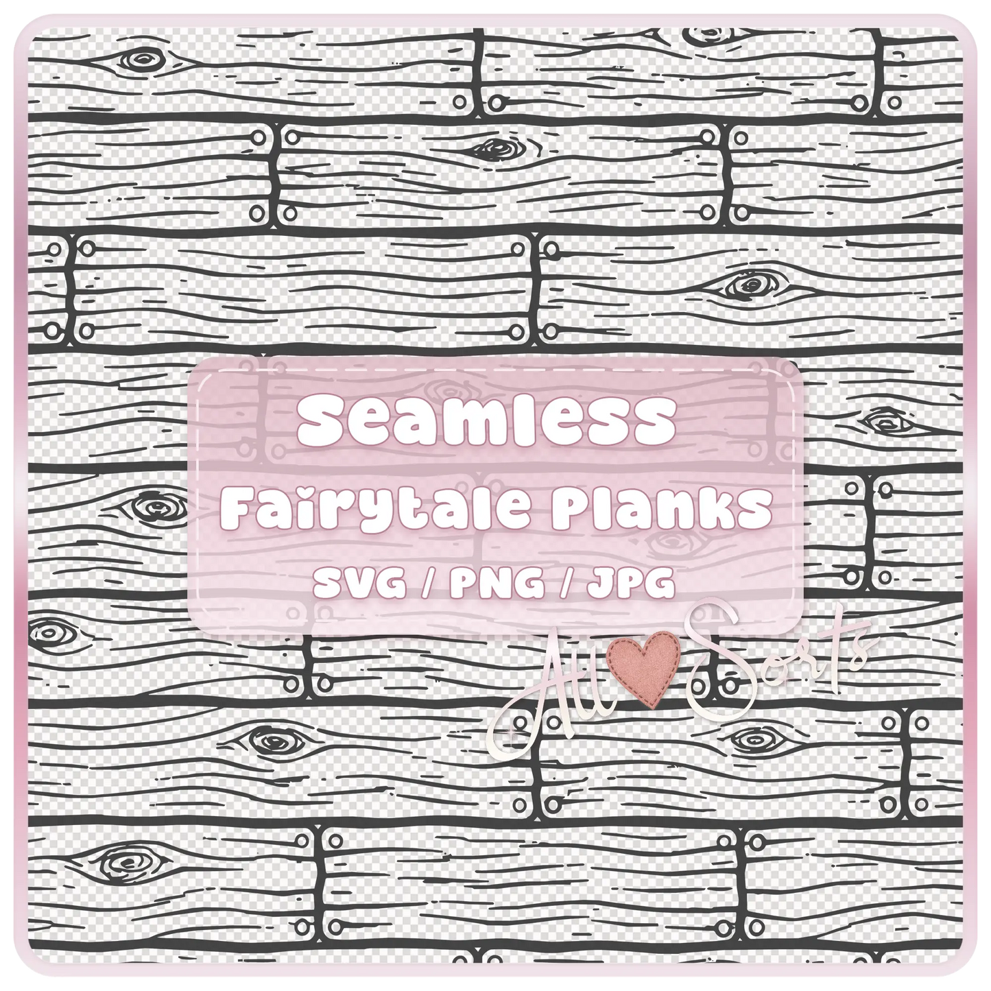 Seamless fairytale wooden floorboards pattern black and white preview tileable SVG PNG JPG digital download