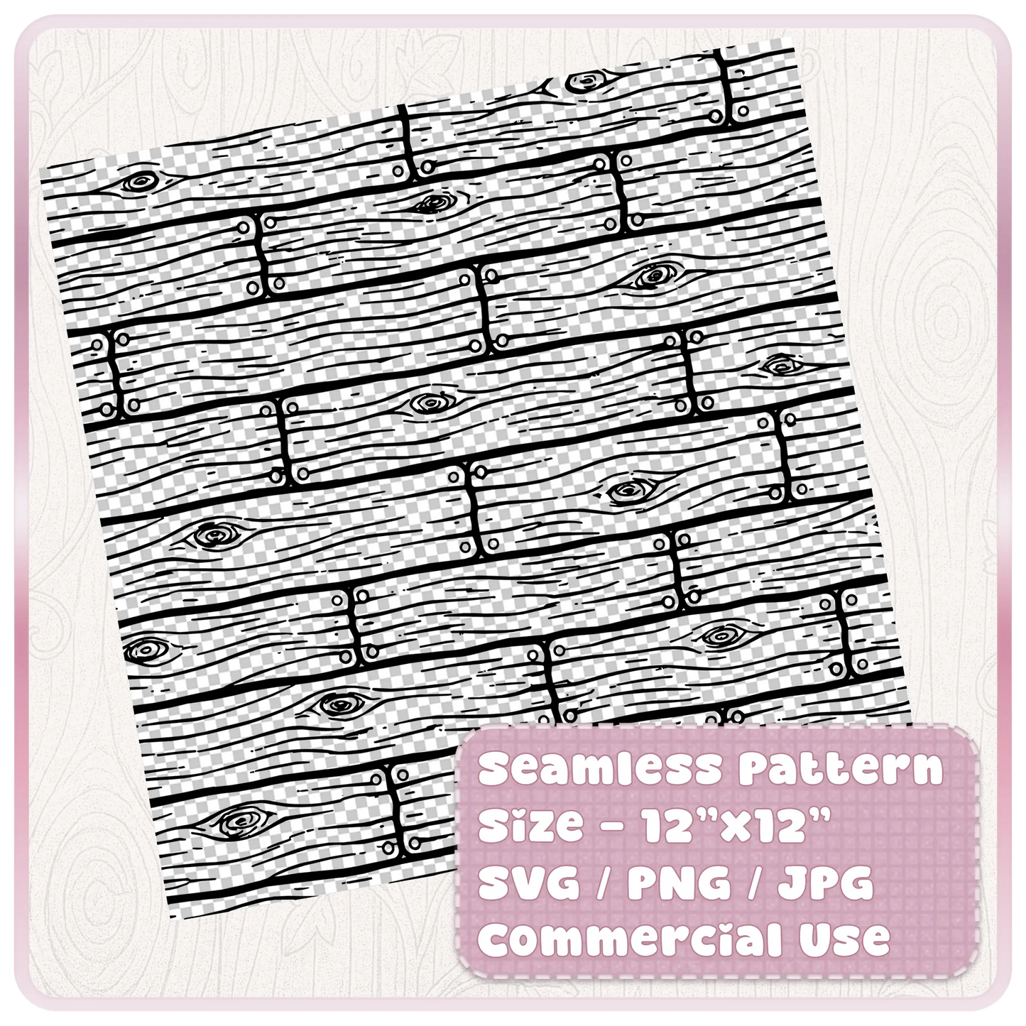 Seamless wood plank pattern 12x12 size preview showing repeating rustic floorboard texture design
