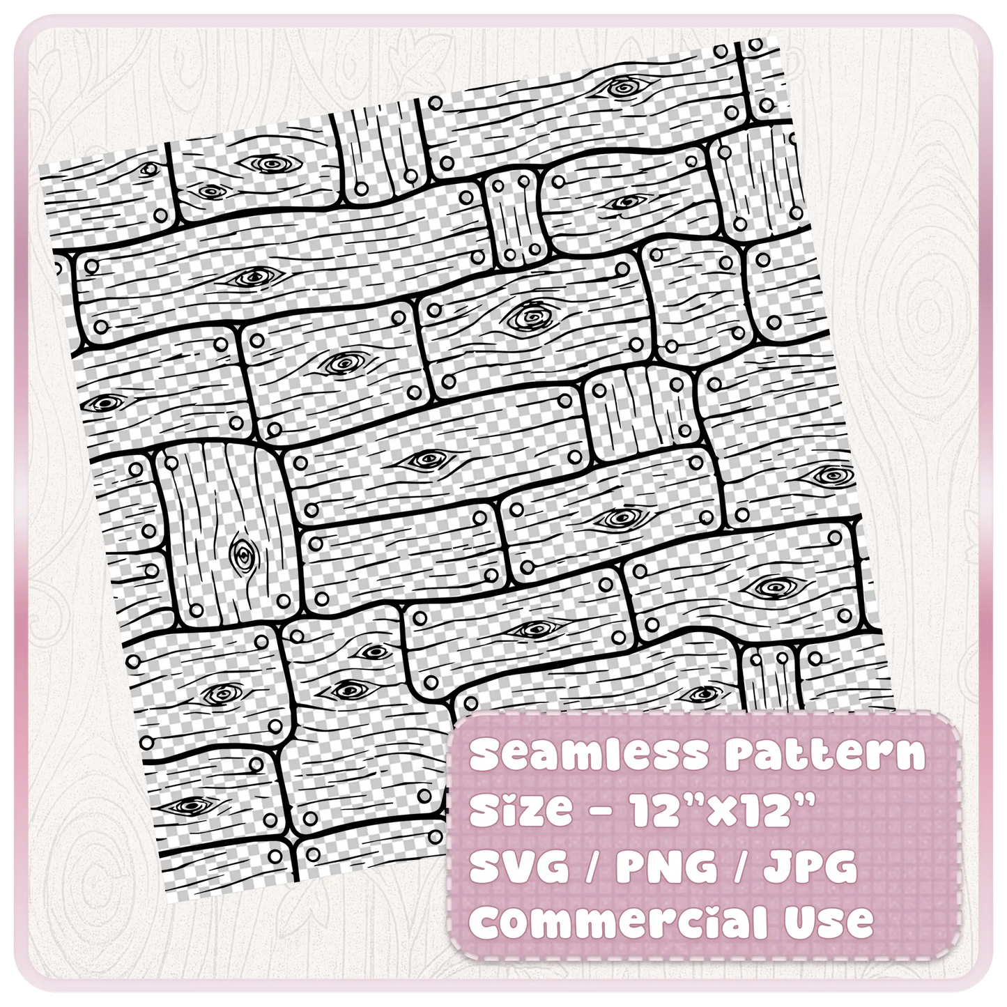Tileable seamless wooden plank pattern digital paper in SVG PNG JPG format with fairytale cottagecore style