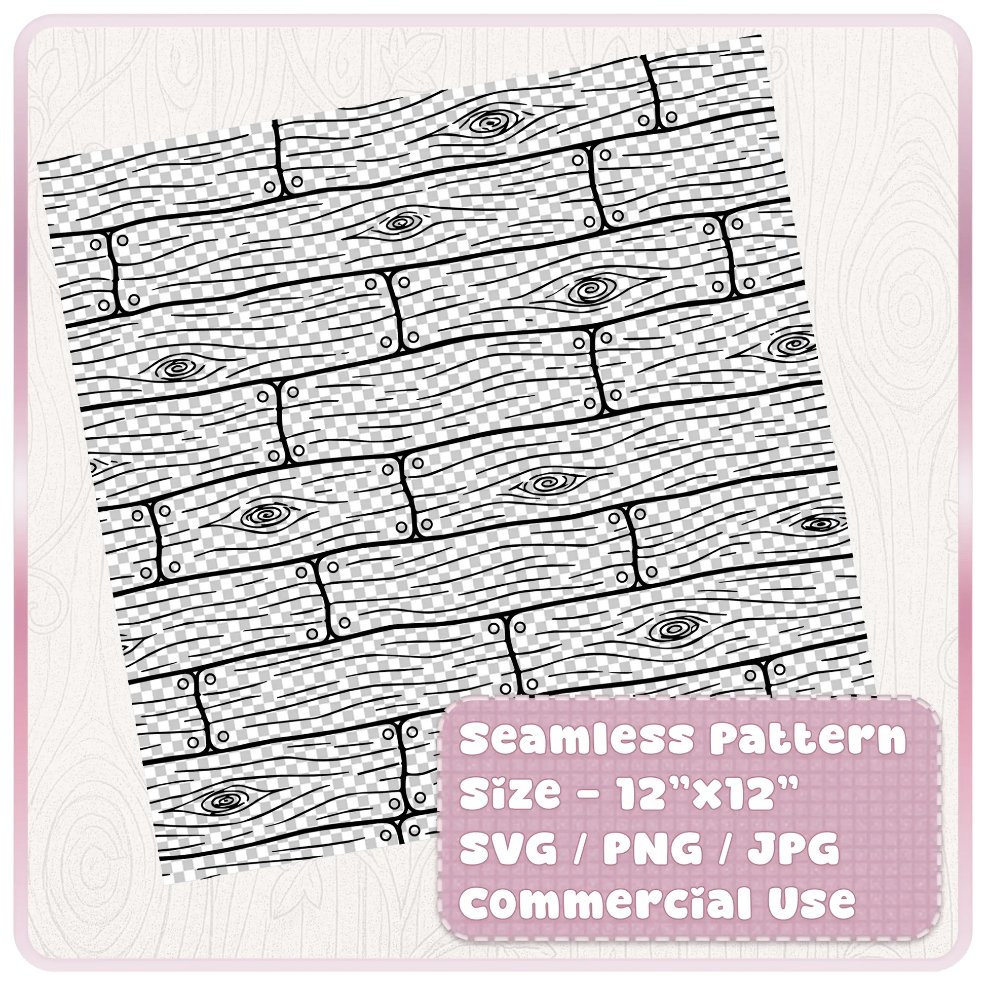 Black and white seamless wooden floorboard pattern tile preview in SVG PNG JPG format for digital paper and surface pattern design