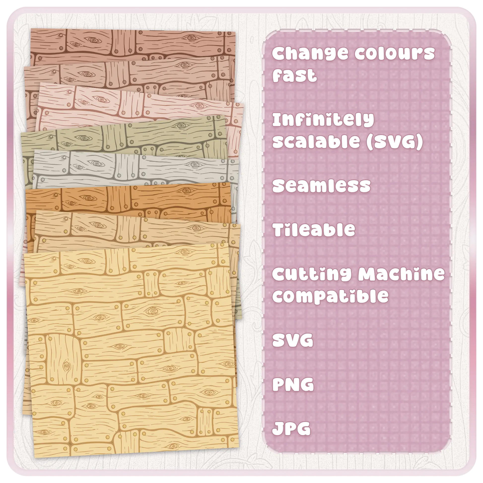 Colour variations of seamless fairytale wood plank pattern for sublimation scrapbook paper and digital crafting