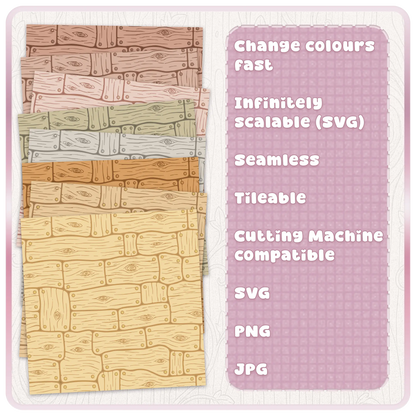 Colour variations of seamless fairytale wood plank pattern for sublimation scrapbook paper and digital crafting
