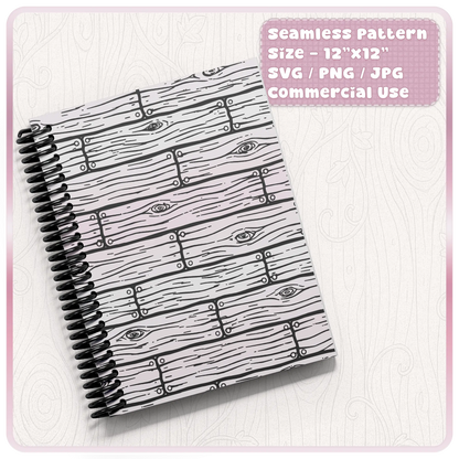 Notebook mockup with seamless wooden floorboard pattern black and white rustic design