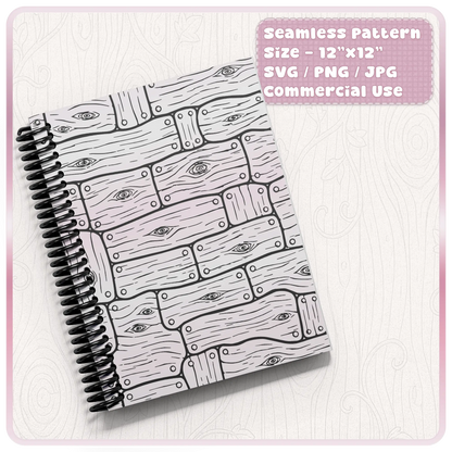 Notebook cover mockup featuring seamless fairytale wooden plank pattern digital paper design