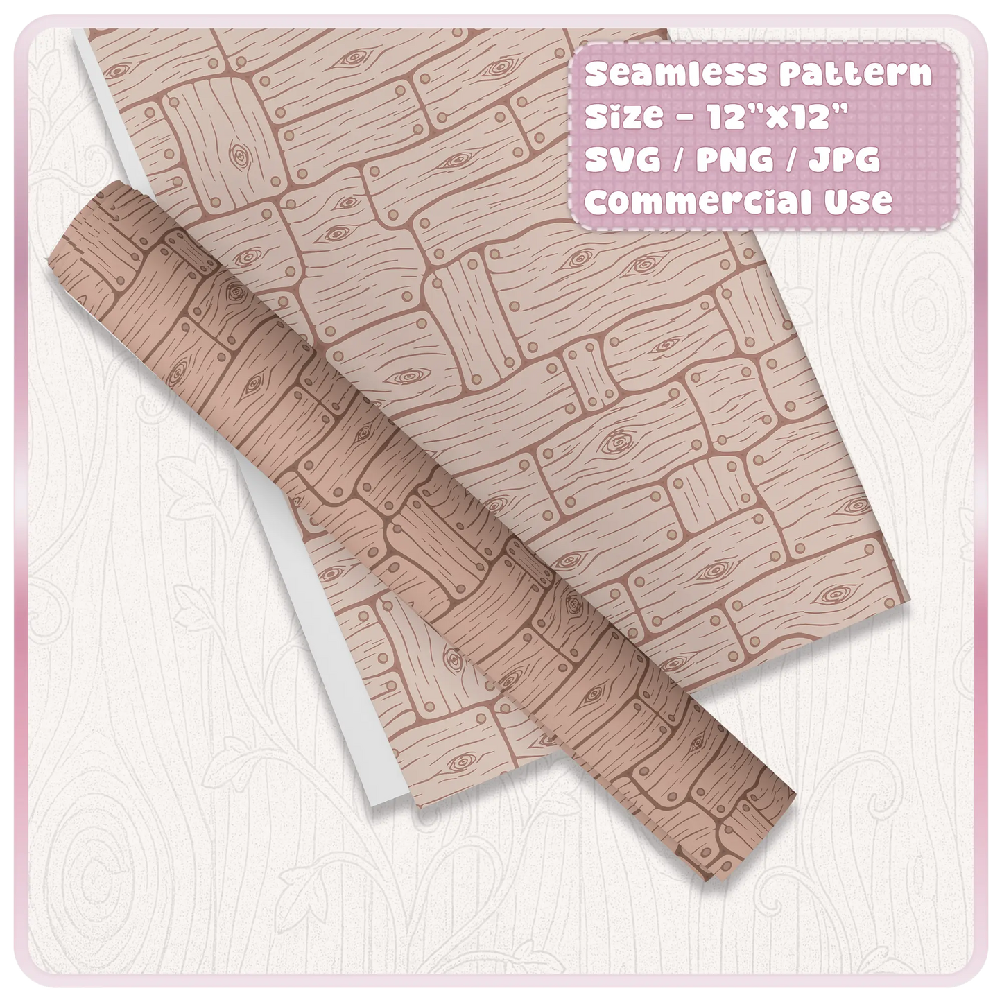 Printable wrapping paper mockup using seamless rustic wooden floorboards pattern in soft neutral colours