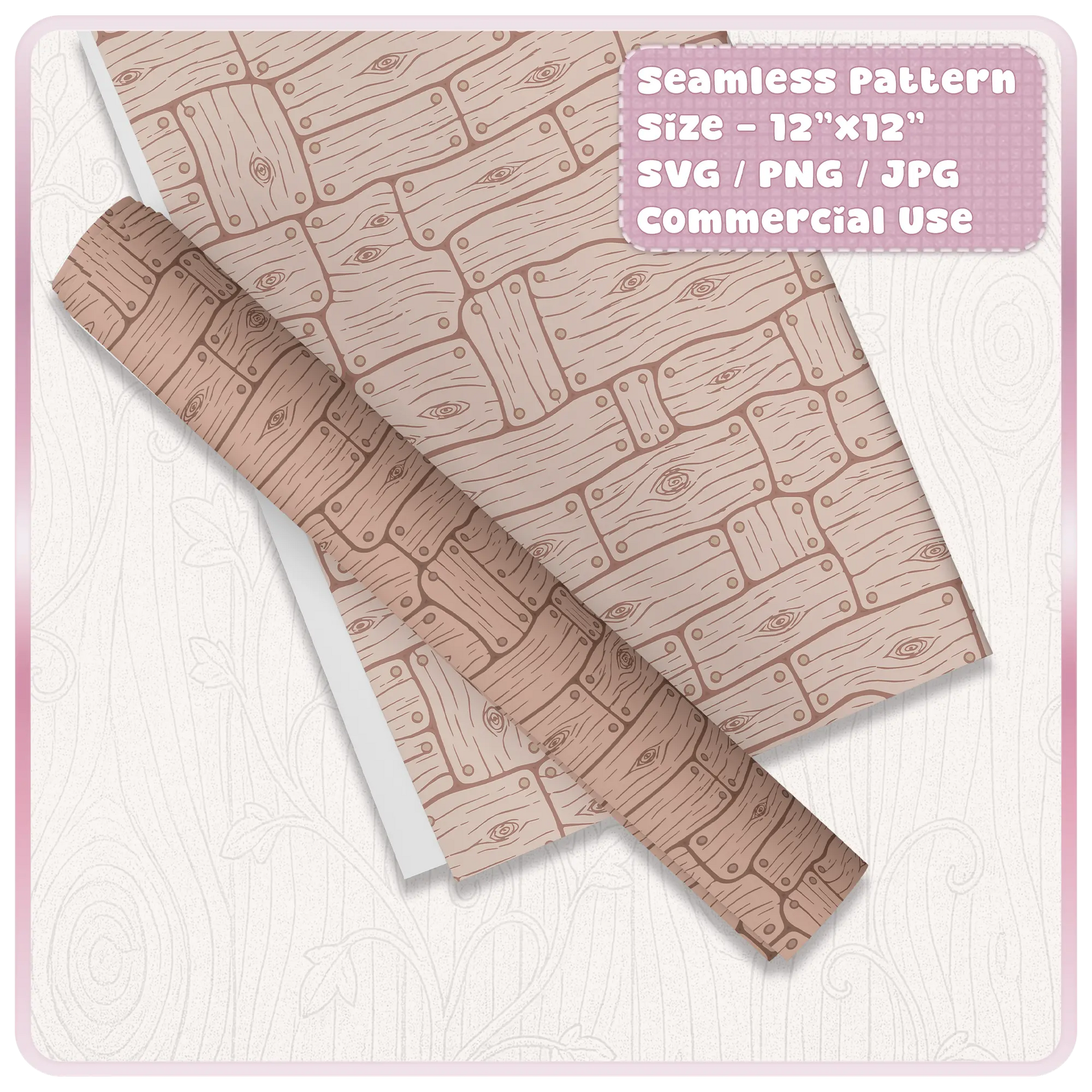 Printable wrapping paper mockup using seamless rustic wooden floorboards pattern in soft neutral colours
